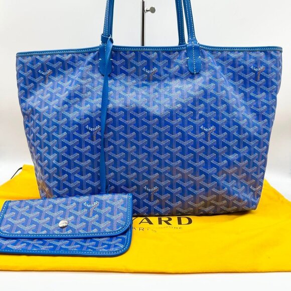 RARE Authentic Goyard Goyardine Saint Louis PM Blue Shoulder Tote Bag & Pouch - Picture 4 of 10